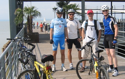 Guys cycling around Lake Neusiedl
